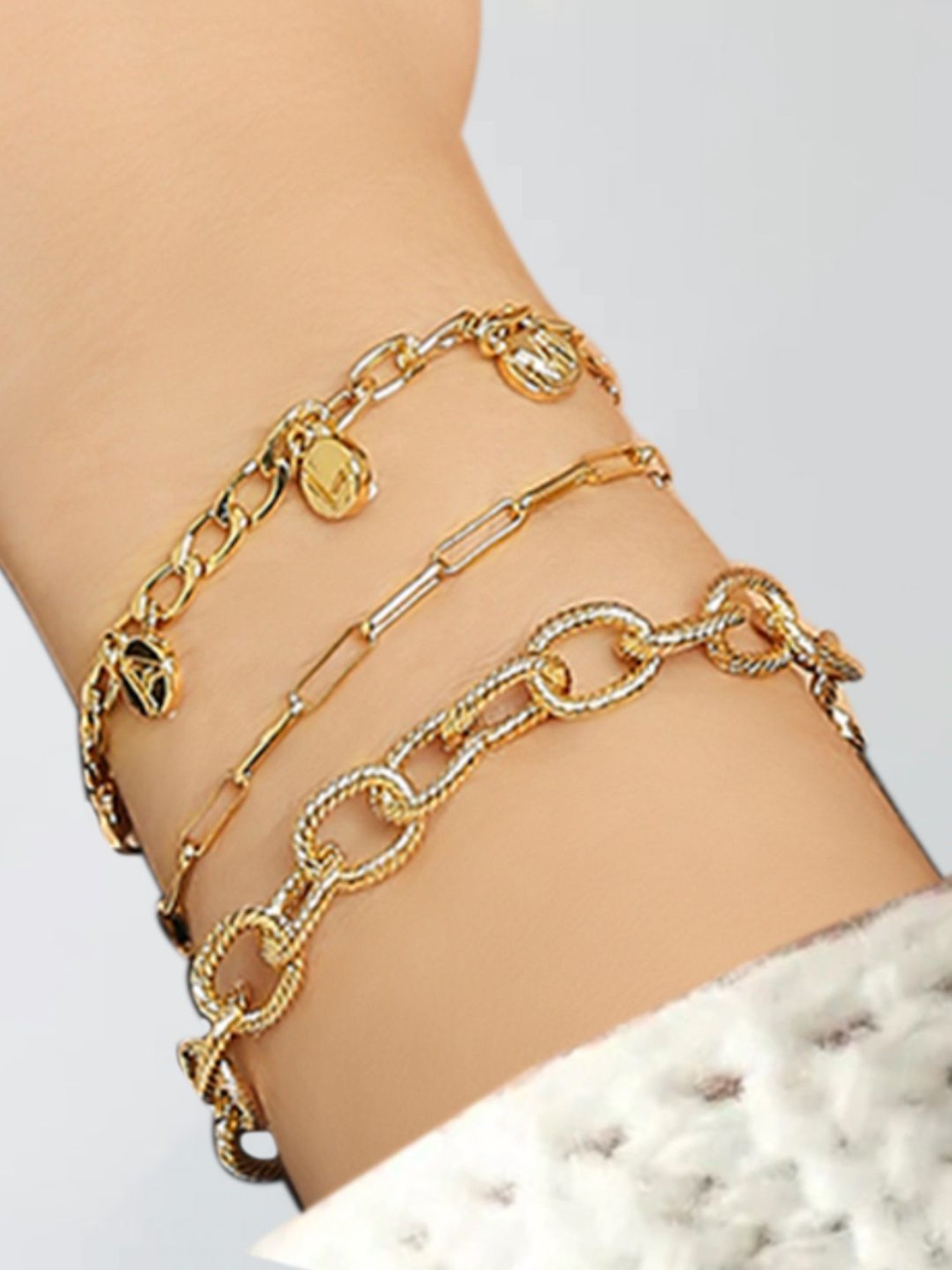 OOMPH Link Chain Multi Layer Stylish Latest Bracelet for Women - Set of 3