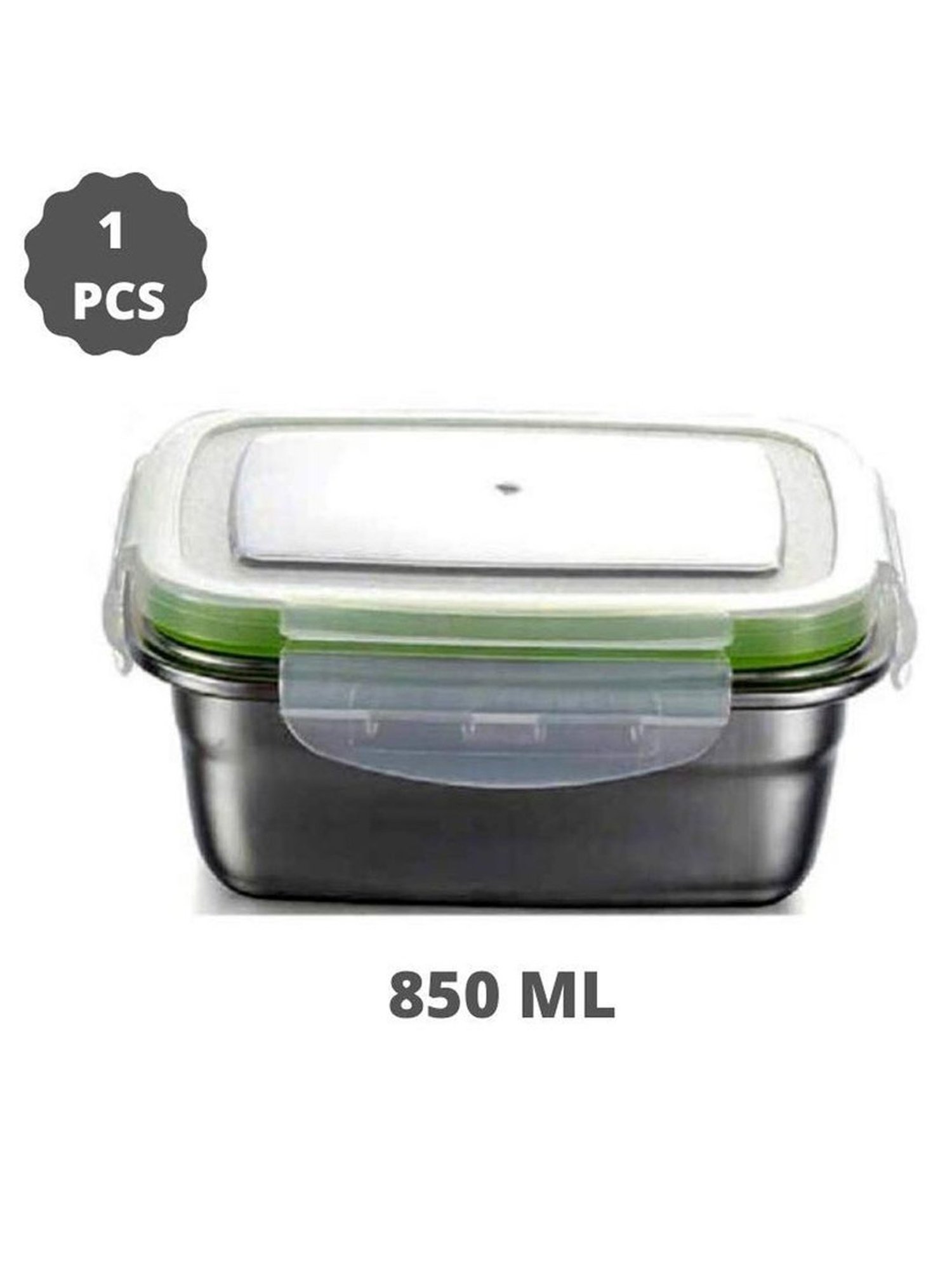 Femora High Steel Rectangular Lunch Box with Air Tight Lid (850 ml) - Set of 1
