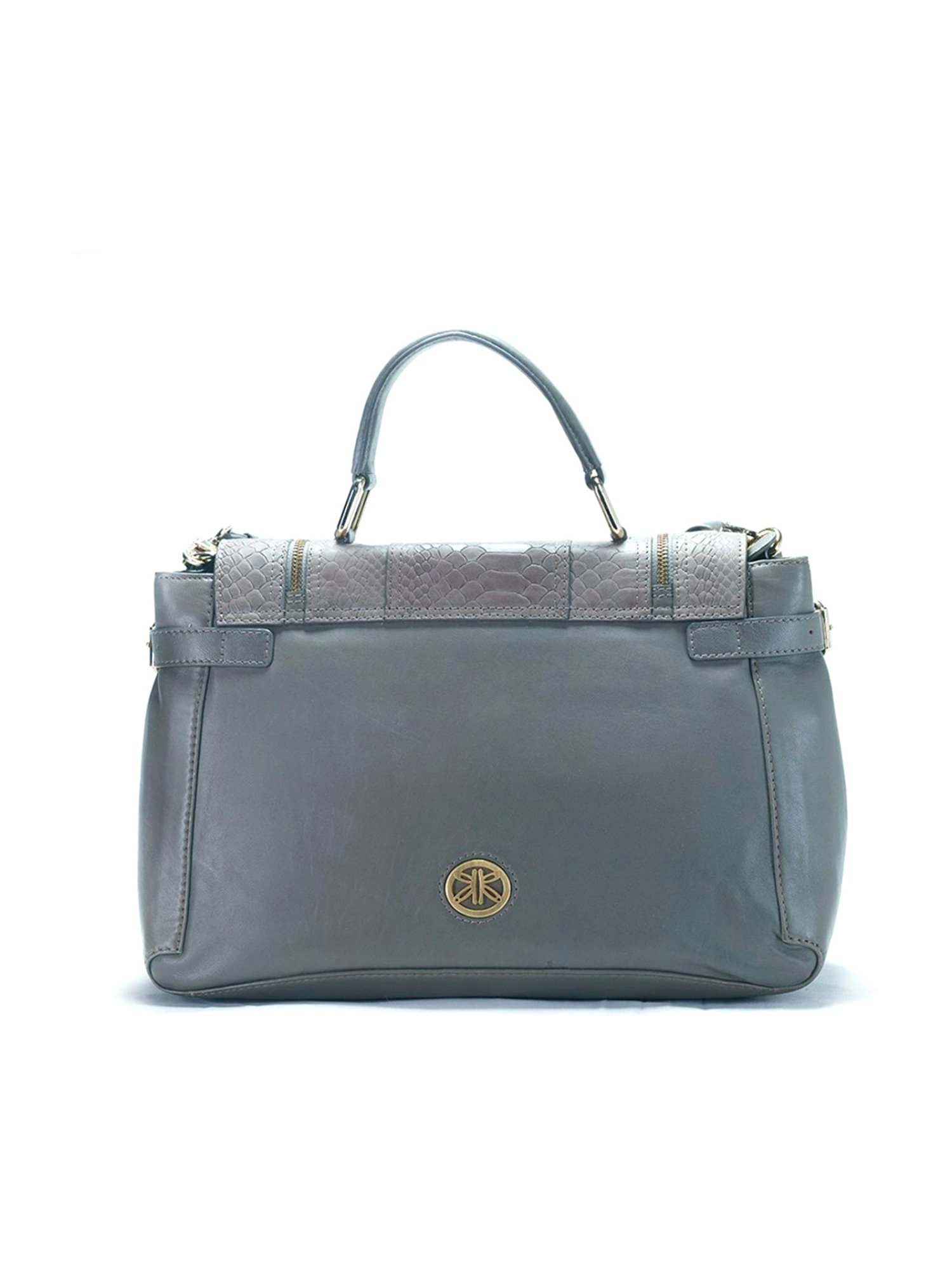 RI2K London Grey Leather Large Textured Satchel Handbag