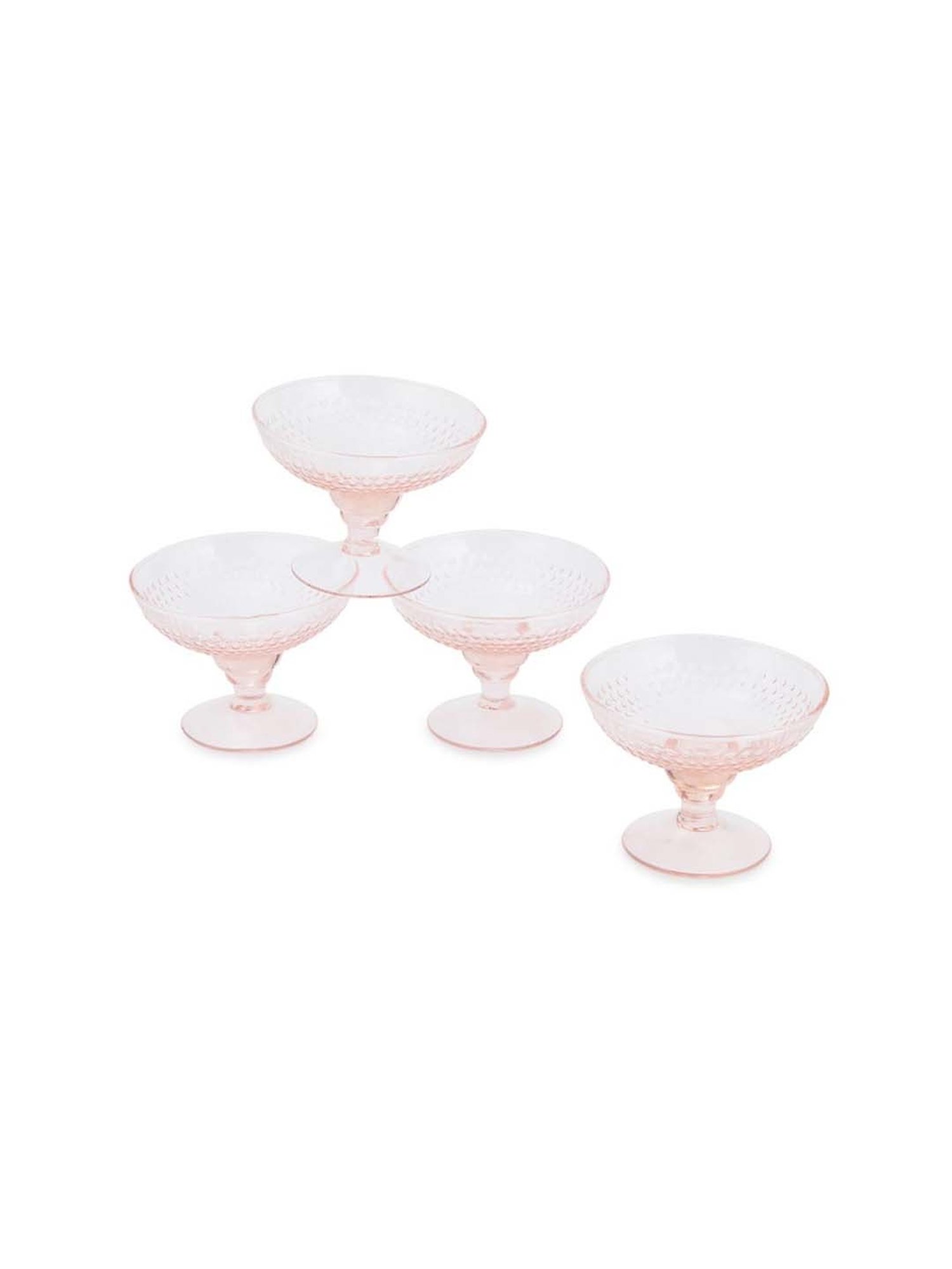Fabindia Home Taraash Pink Glass Dessert Bowls (0.12 L) - Set of 4