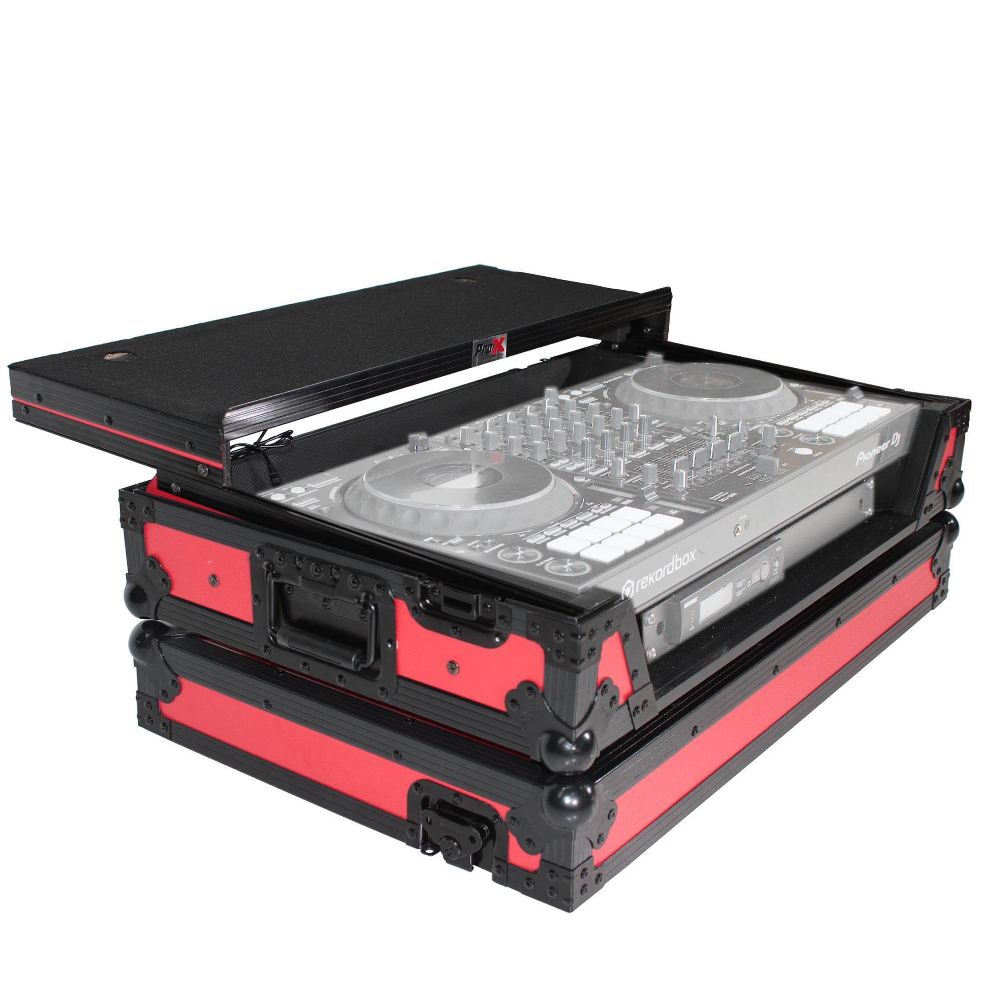 Digital Controller Flight Case W/Laptop Shelf & Wheels for Pioneer DDJ1000  (Black on Red)