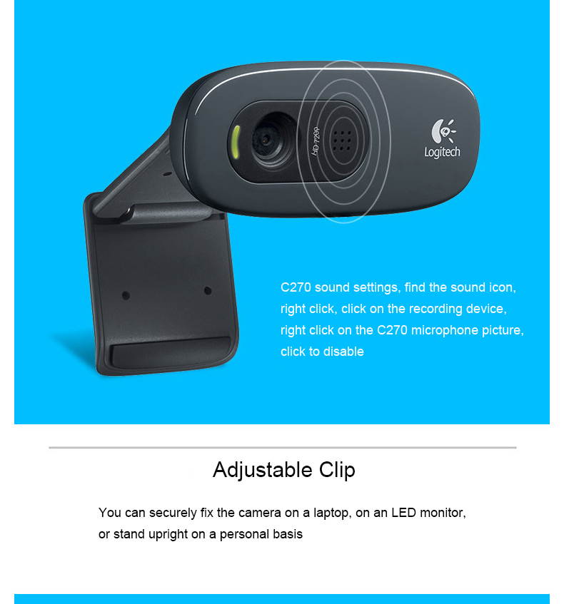 Original Logitech C270 HD 720P Webcam Gaming Auchor Live Broadcast Web Camera Built-in Micphone Network Video Conference Camera for Computer laptop PC Web Chat Camera