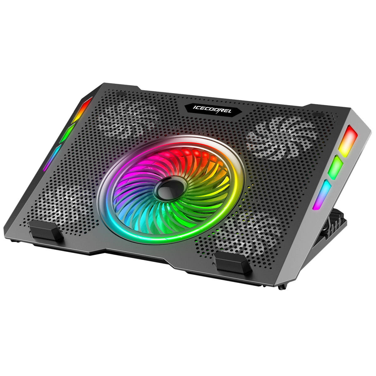 ICE COOREL RGB Laptop Cooling Pad 15-17.3", Gaming Laptop Cooler Pad with 5 Quiet Fans, Laptop Cooling Stand with 5 Height Adjustable, Cooling Fan for Laptop Two USB Ports, The Wind Speed Adjustable