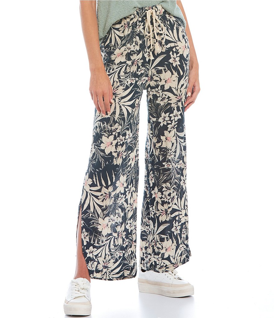Hurley Solana Tropical-Floral-Printed Easy-Fit Wide-Leg Pants
