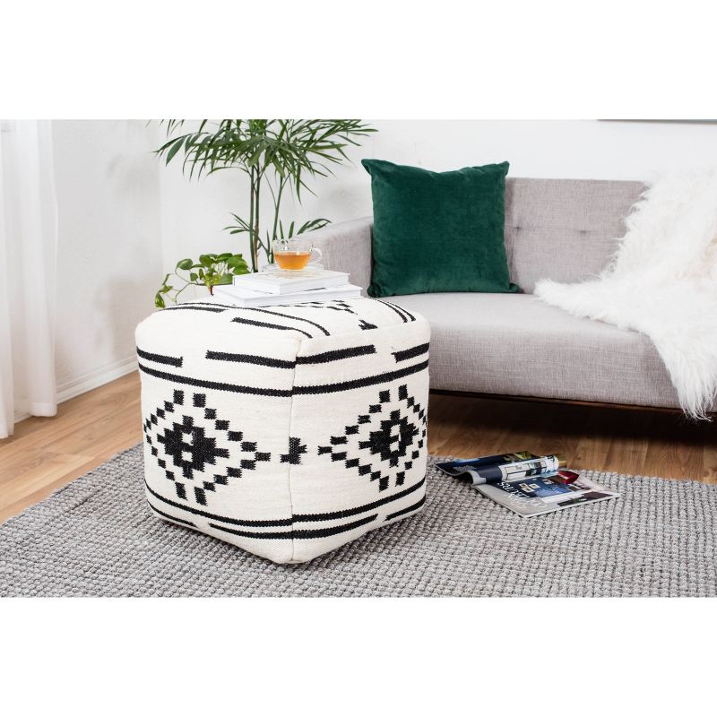 Noir Noor Pouf Black/White Geometric - Anji Mountain