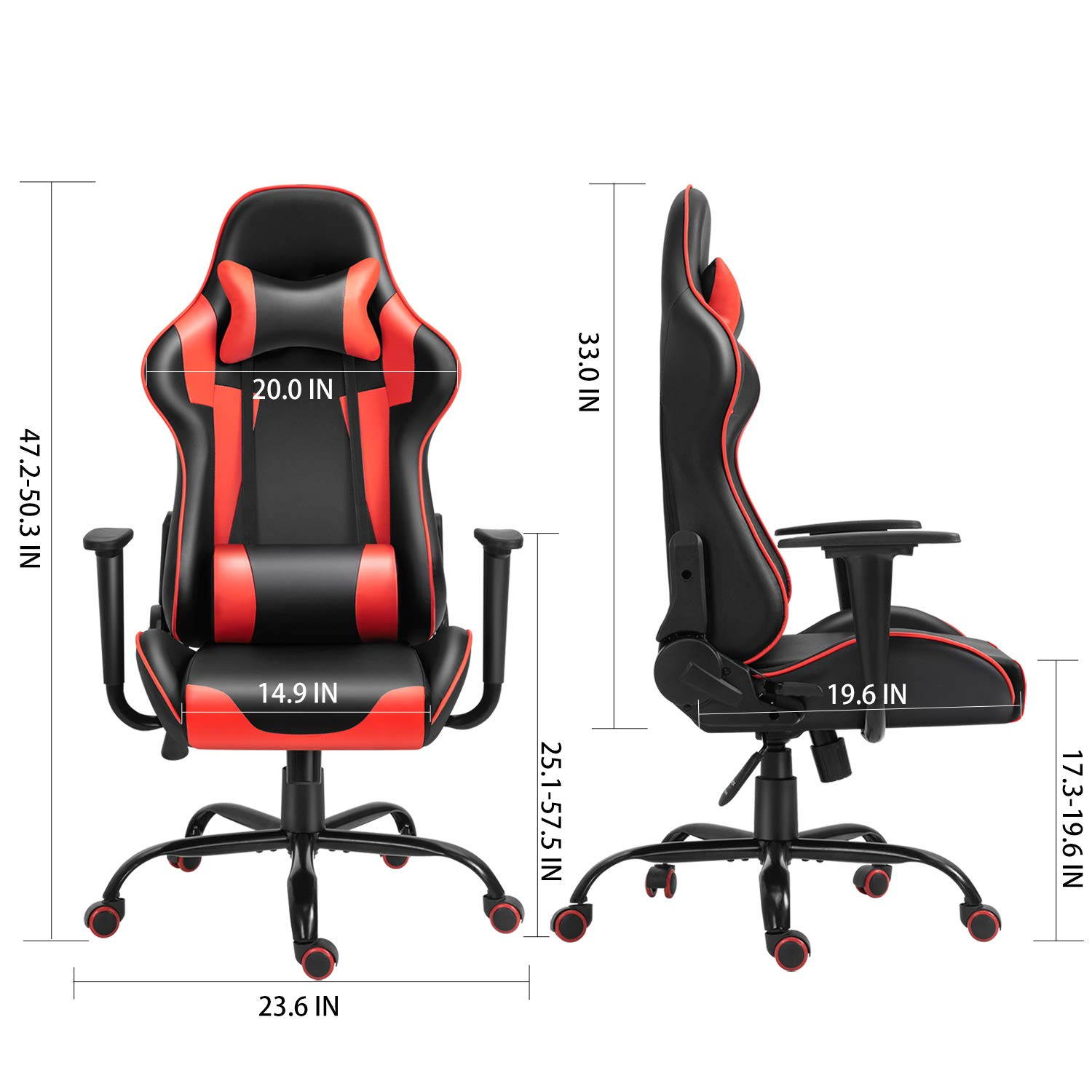 Gaming Chair Racing Gamer Chair Ergonomic Office Chair Home Office Computer Chair High Back PU Leather Chair with Lumbar Cushion and Headrest  Red