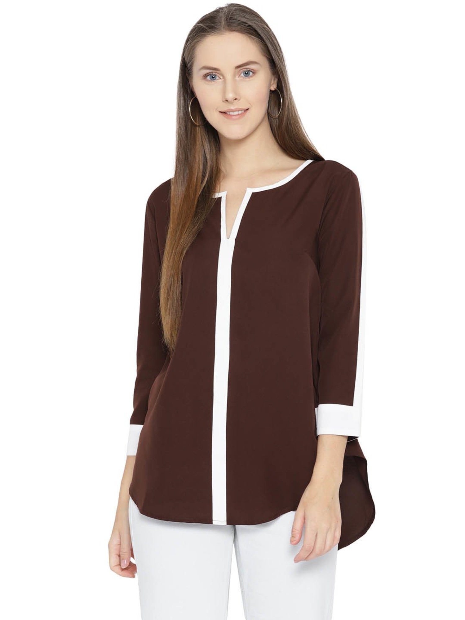 Qurvii Brown Regular Fit Top