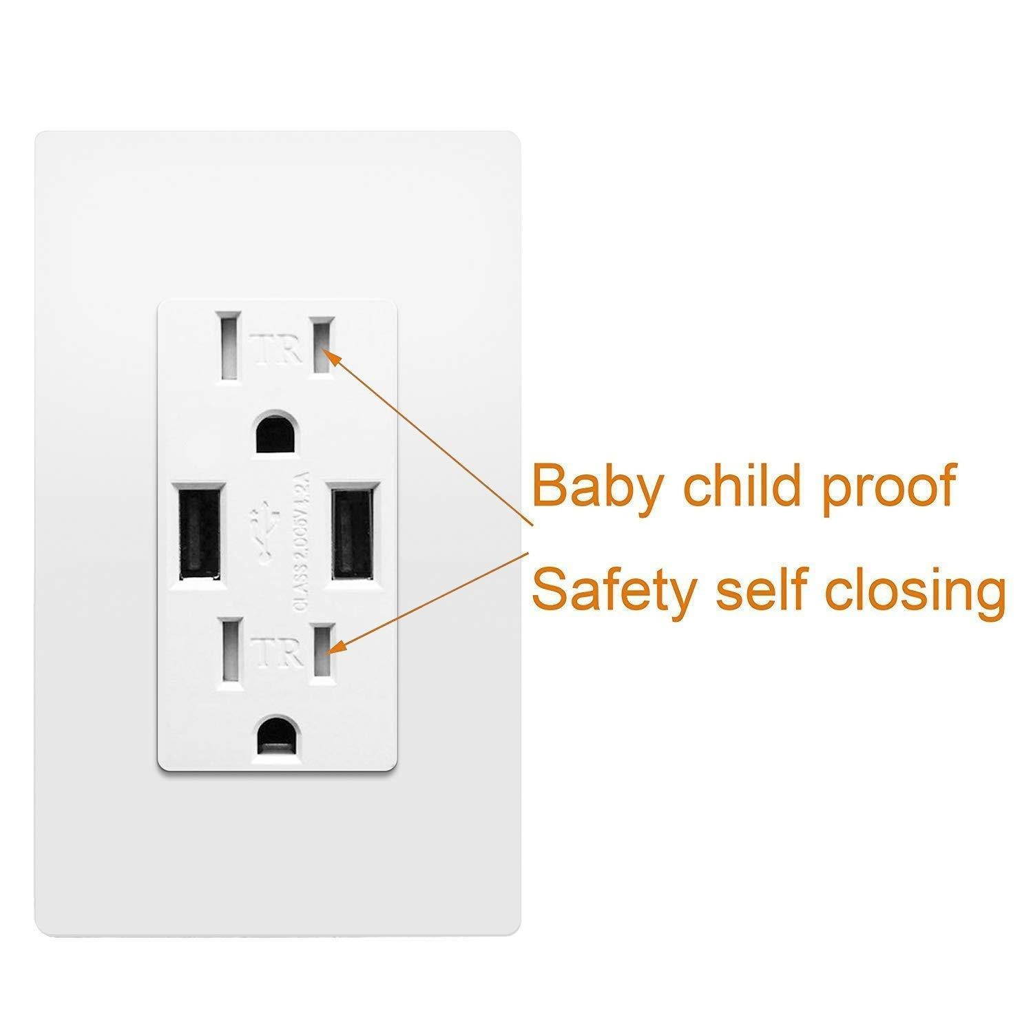 Outlet with USB, High Speed Charger 4.2A Charging Capability, Child Proof Safety Duplex Receptacle 15 Amp, Tamper Resistant Wall Socket Plate Included UL Listed MICMI, 4.2A USB outlet 4pack