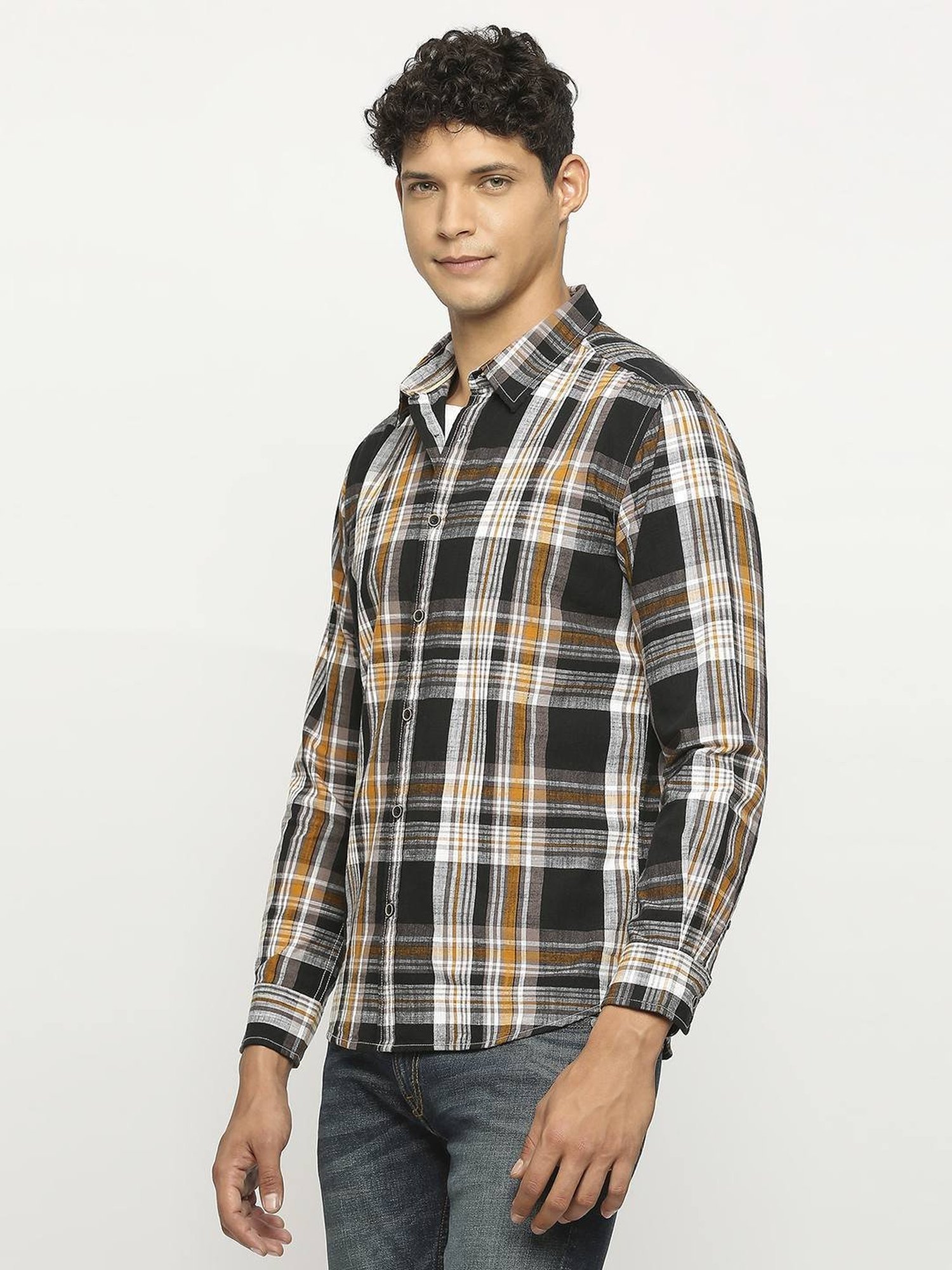 Spykar Blue Cotton Slim Fit Checks Shirt