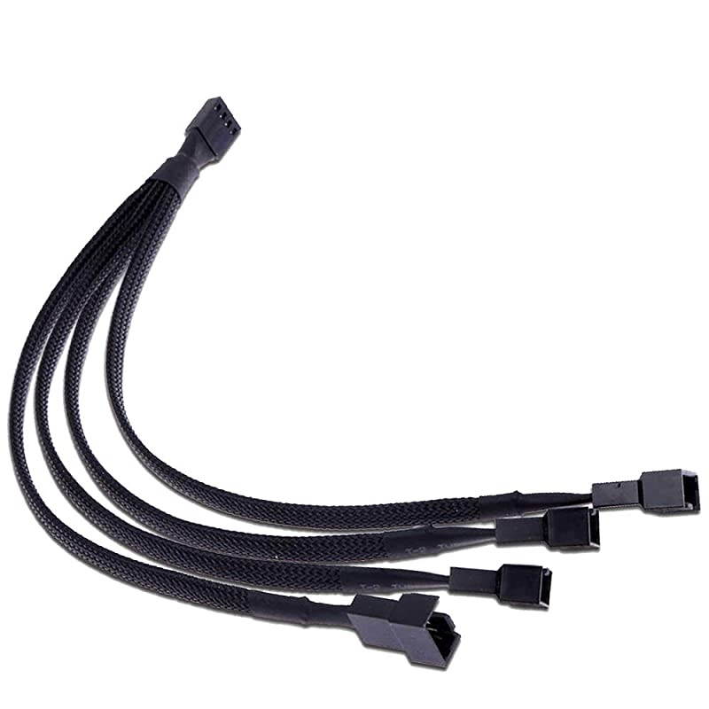 PWM Fan Splitter 4 pin Adapter Cable Sleeved Braided Y Splitter Computer CPU Fan Splitter PC 4 Pin Fan Extension Power Cable 1 to 4 Converter 12 inches
