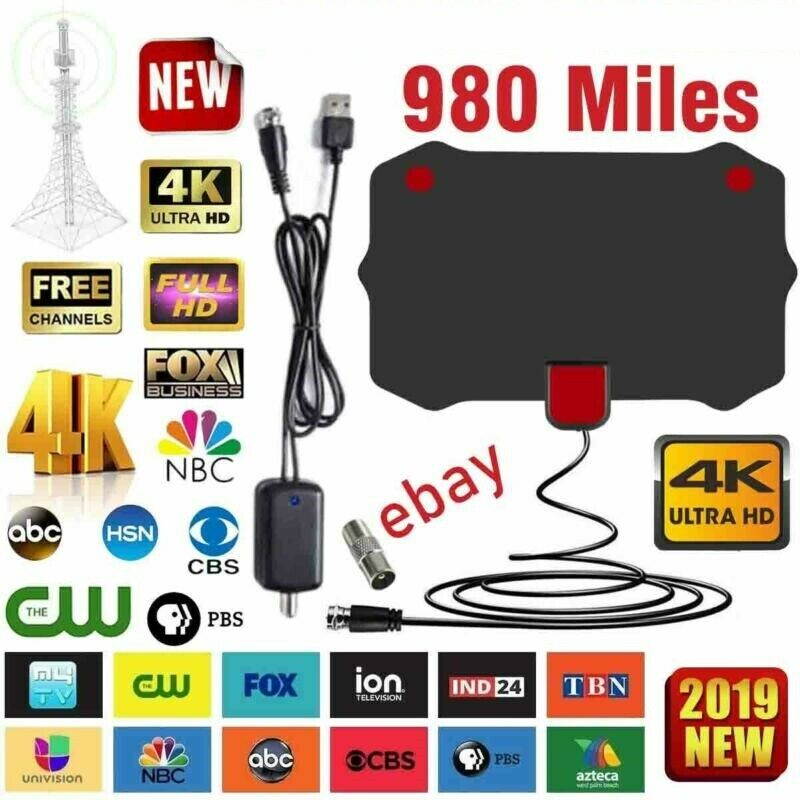 980 Miles Digital TV Antenna Signal Booster Amplifier HDTV Indoor USB 13ft