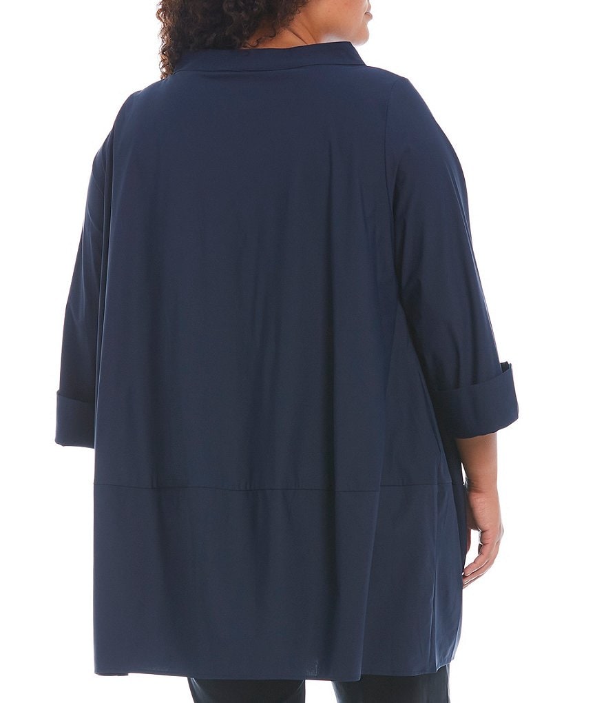 IC Collection Plus Size Stretch Woven Funnel Neck Stand Collar 3/4 Sleeve Tunic