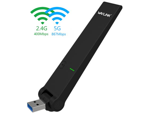Wavlink AC600 USB Wifi Adapter, 600Mbps Dual Band Wireless Adapter, 802.11ac, High Gain 3dbi Antenna Network Adapter, 2.4G/150Mbps + 5G/433Mbps For PC, Windows XP/Vista/7/8/8.1/10 (32/64bits) MAC OS