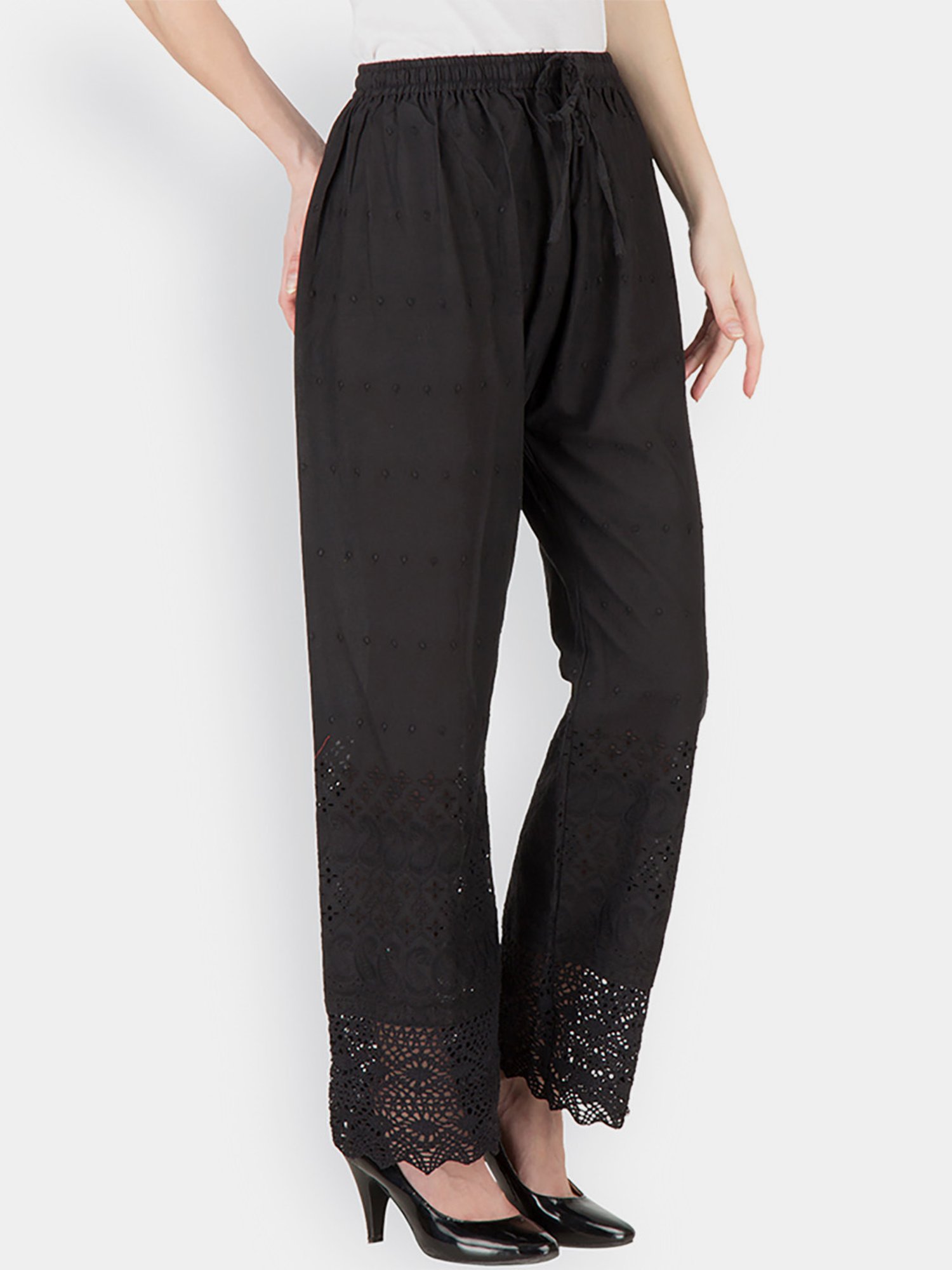 Castle Black Cotton Embroidered Palazzos