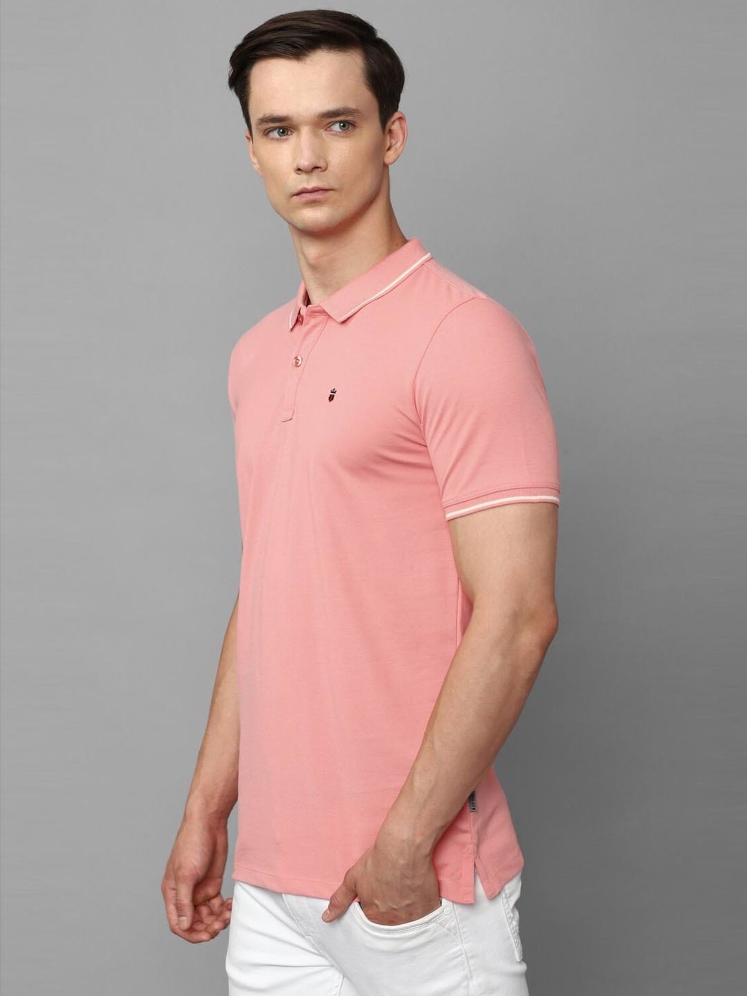 Louis Philippe Jeans Peach Cotton Slim Fit Polo T-Shirt