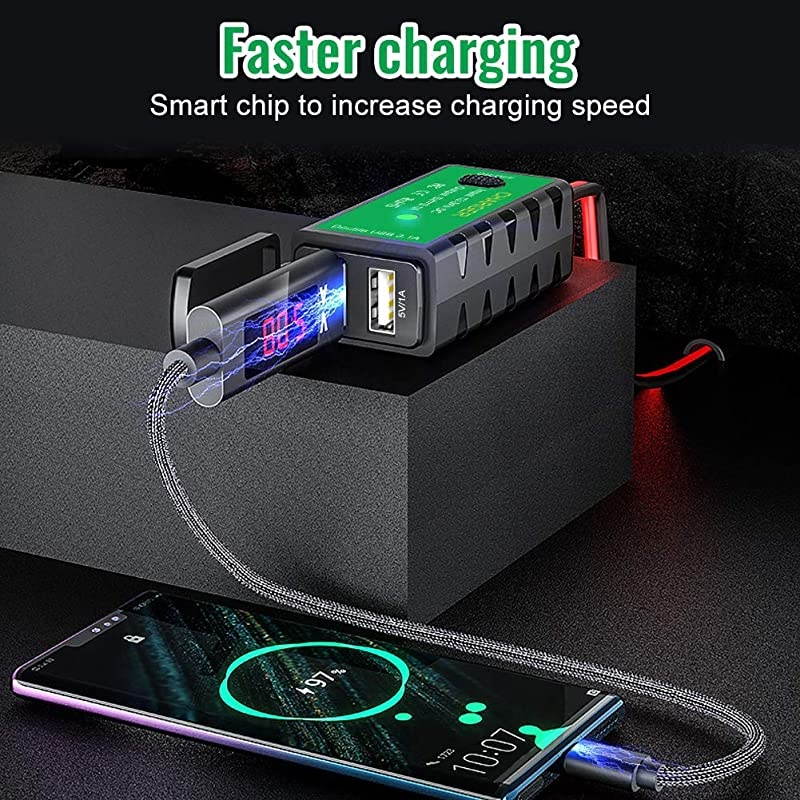 M2A Motorcycle USB Charger Kit Ring Terminal to 31Amp Dual USB Port Adapter with Voltmeter ONOff Switch3 Install Options Waterproof Quick Disconnect Plug for Smart Phone Tablet GPS Camera