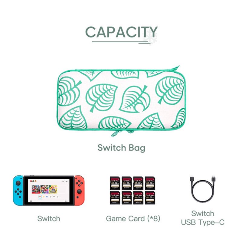 Carrying Case for Nintendo Switch, New Leaf Crossing Hard Shell Protector for NS Console and Accessories, Portable Carrying Storage Bag with 10 Game Card Slots & Replaceable Grips for Switch Game Fans