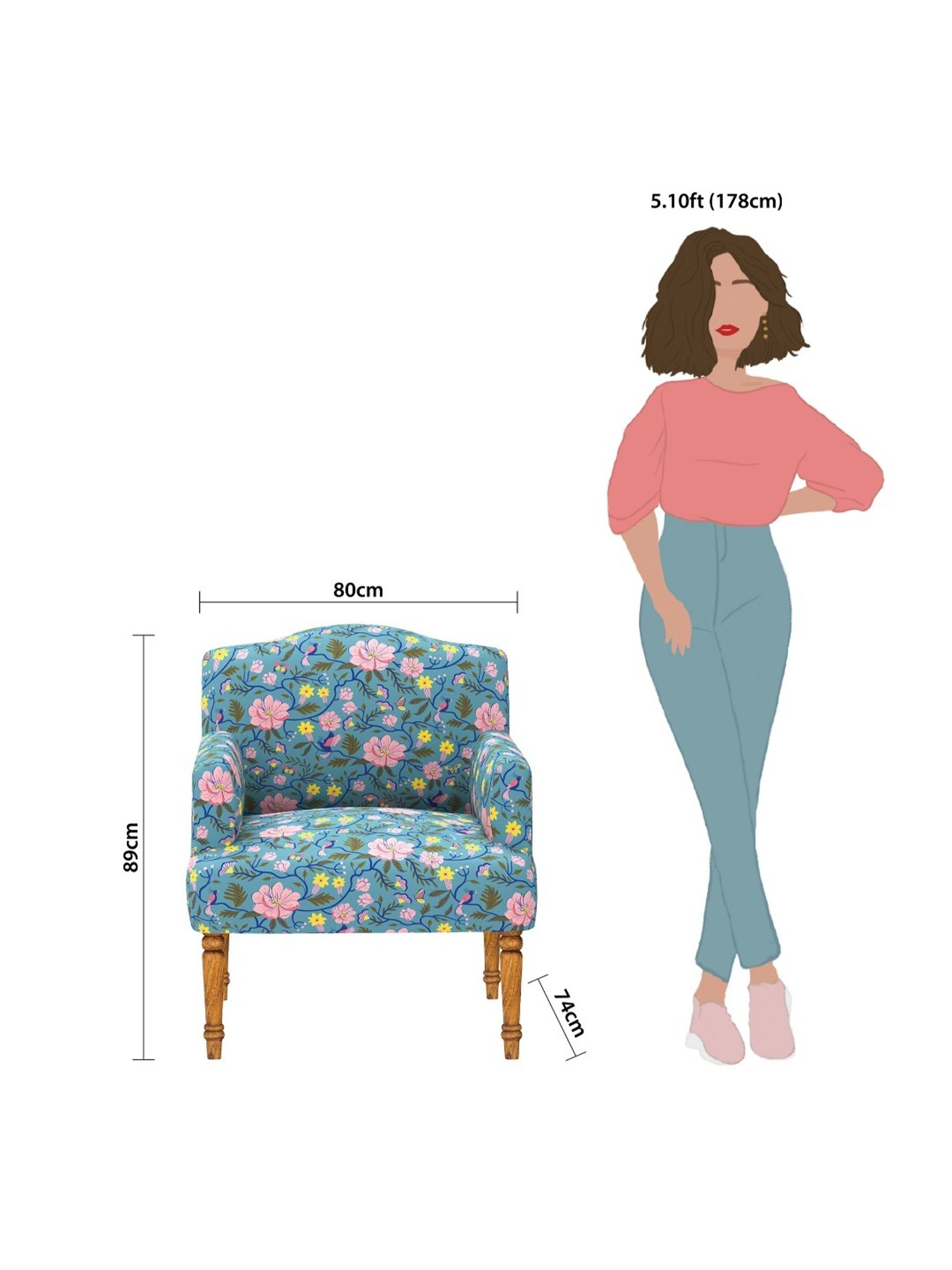 Chumbak Nawaab Spring Bloom Floral Blue Wood Arm Chair