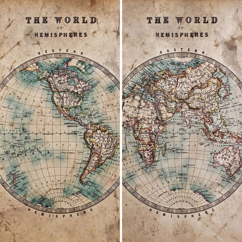 6" Double Sided Vintage Globe Canvas Room Divider Beige - Oriental Furniture