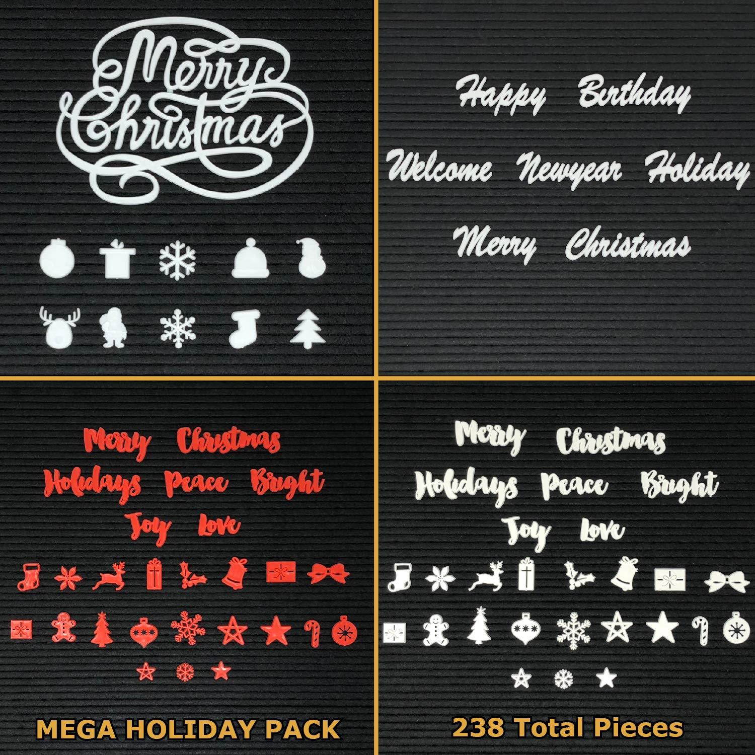 Christmas Holiday Set for Letter Boards - Cursive Words, Icons, Decoration to Enhance Your Felt Message Sign | 238 Piece with Snowflakes, Reindeer, Stockings and More! | (Holiday Pack ONLY!)