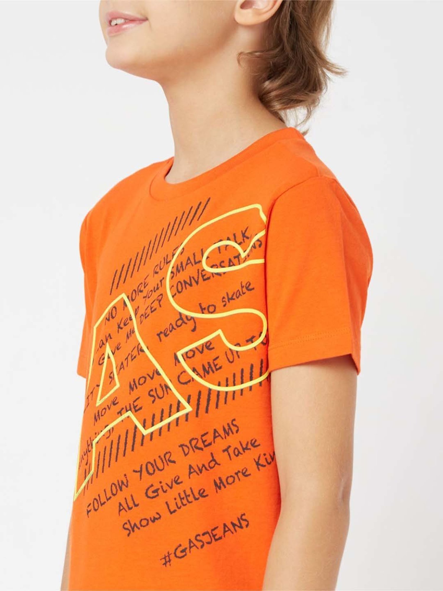 Gas Kids Orange Cotton Printed T-Shirt