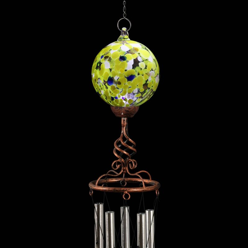 46.25" Solar Glass Ball Wind Chime Yellow - Exhart
