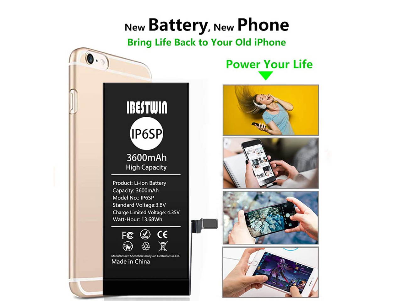 Battery for iPhone 6s Plus, IBESTWIN 3600mAh High Capacity Replacement Battery kit for iPhone 6s Plus with Full Remove Tool and Instruction, 0 Cycle