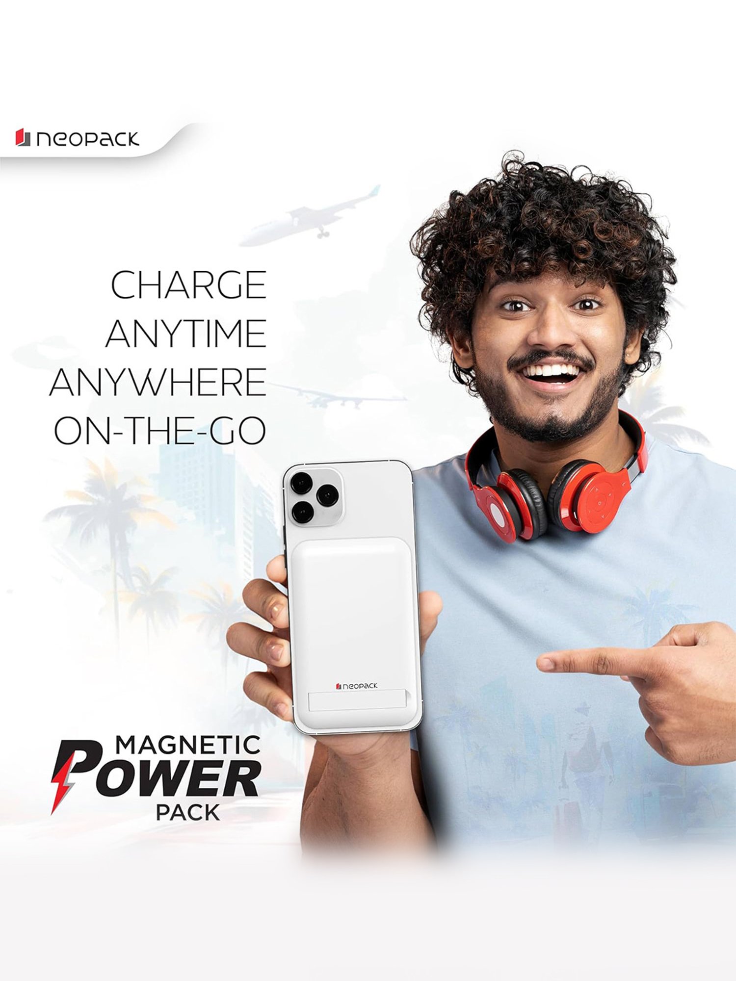 Neopack Magnetic Power Pack 10000 MAh MagSafe Compatible Wireless Charging Power Bank (White)