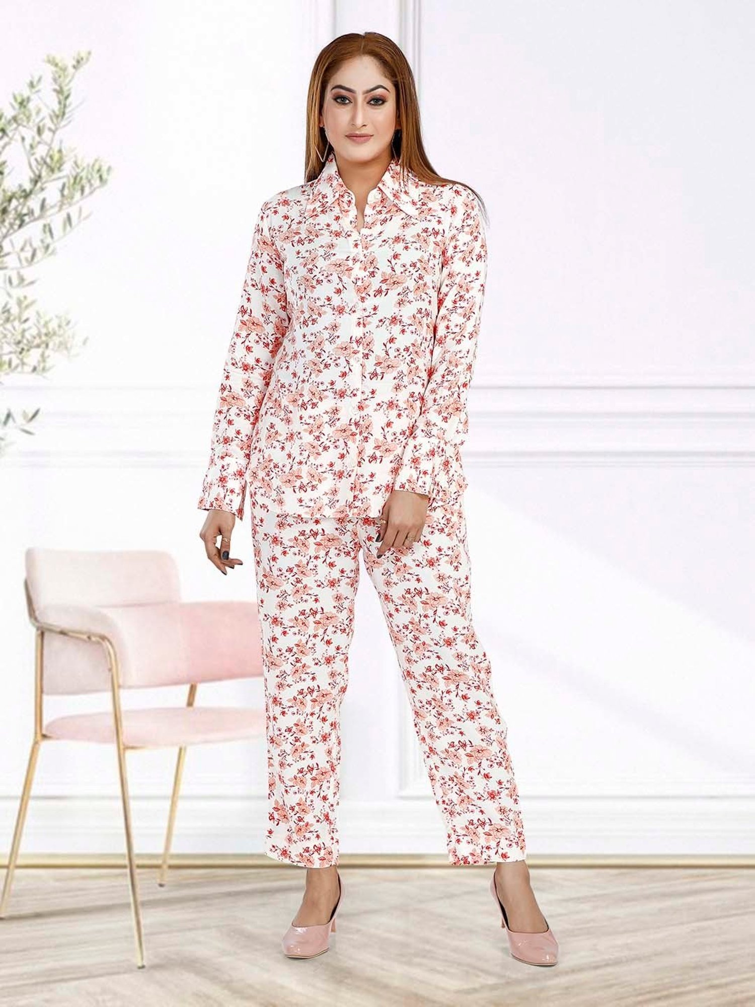 Nino Bambino White & Peach Printed Shirt With Pants