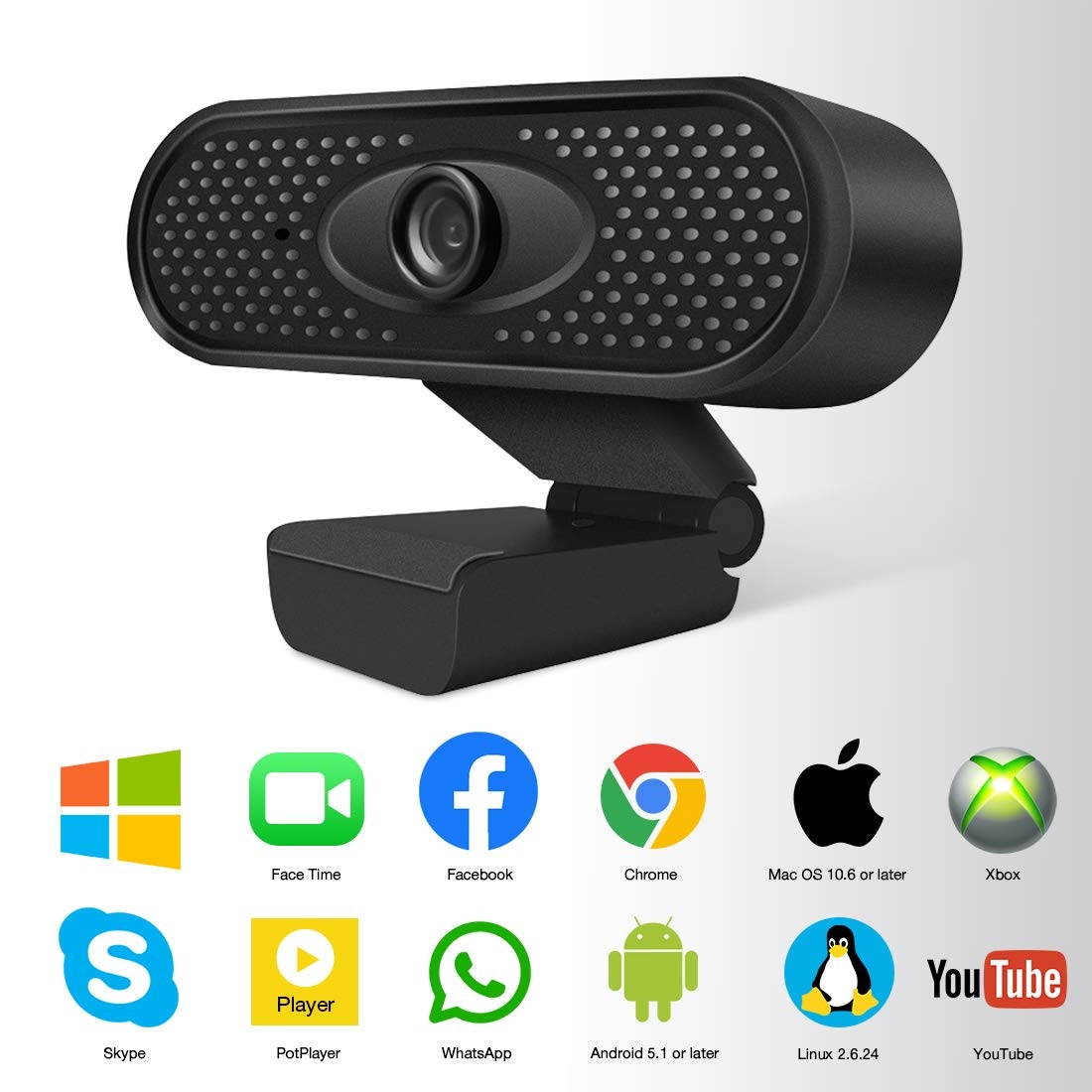 Webcam with Microphone,1080 HD Webcam for PC Laptop,USB Webcam Plug and Play with Microphone,Recording,Video Calling,Conferencing,Skype