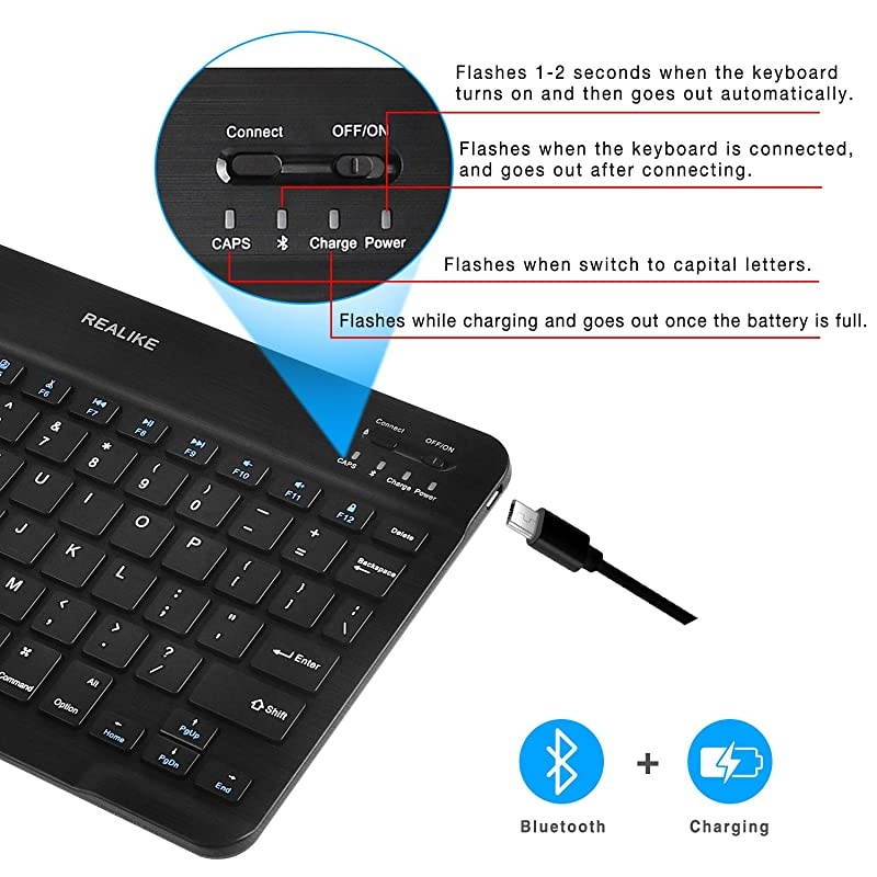 Bluetooth Keyboard, Ultra-Slim Rechargeable Wireless Bluetooth Keyboard for iOS, Android, Windows, and Mac Compatible with iPad, iPad Pro, iPhone, Android Tablets etc (Black)