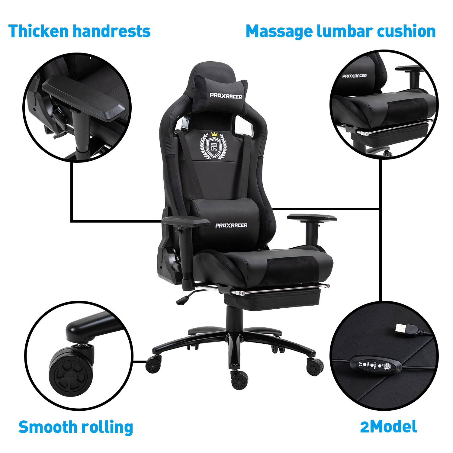 Walsport High-Back Racing Gaming Chair Office Chair Recliner Computer Chair Adjustable PU Leather Desk Chair with Massage Lumbar Support Footrest