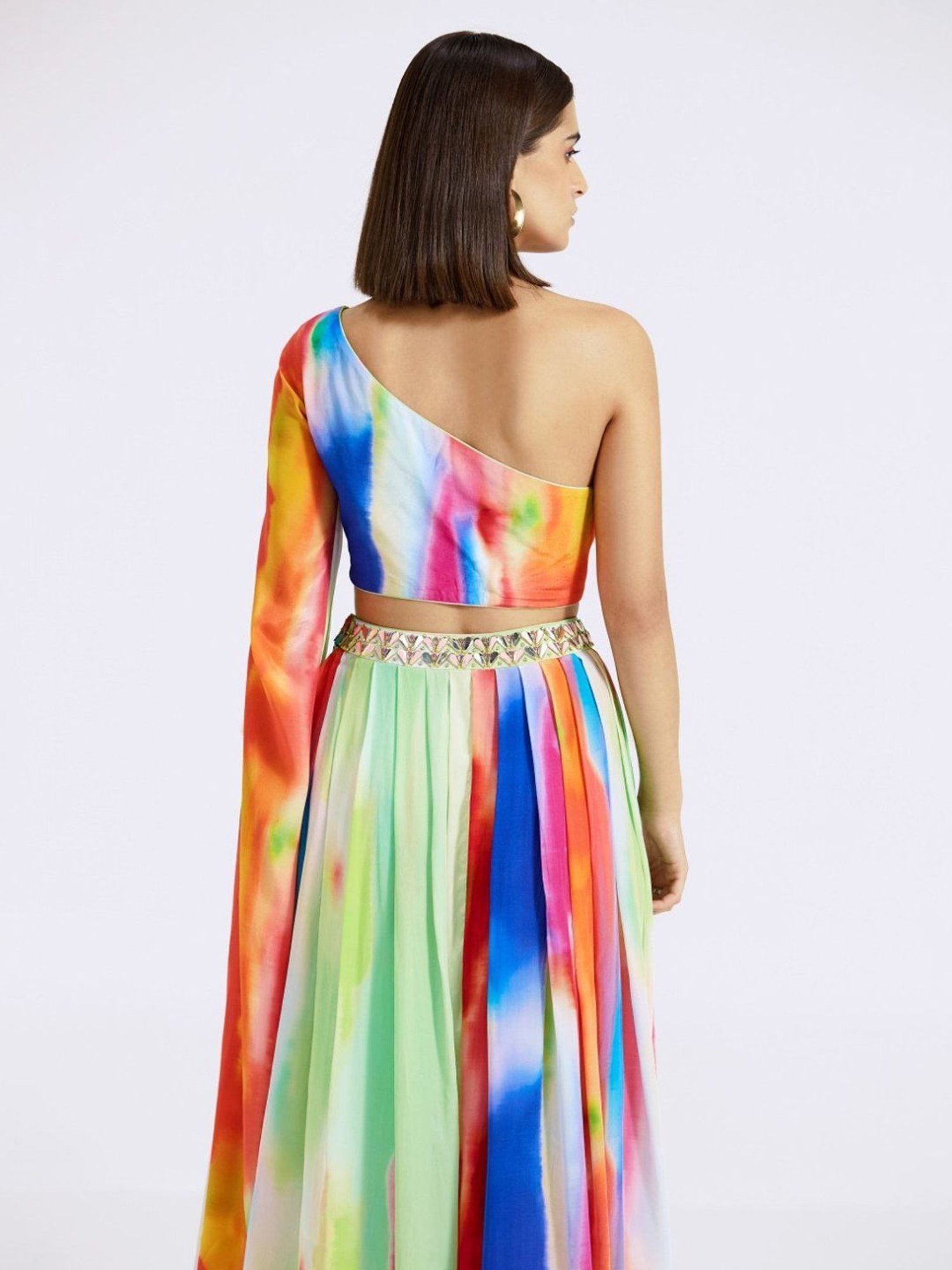 Basanti Kapde aur Koffee Multicolored Evolve One-Shoulder Top with Skirt