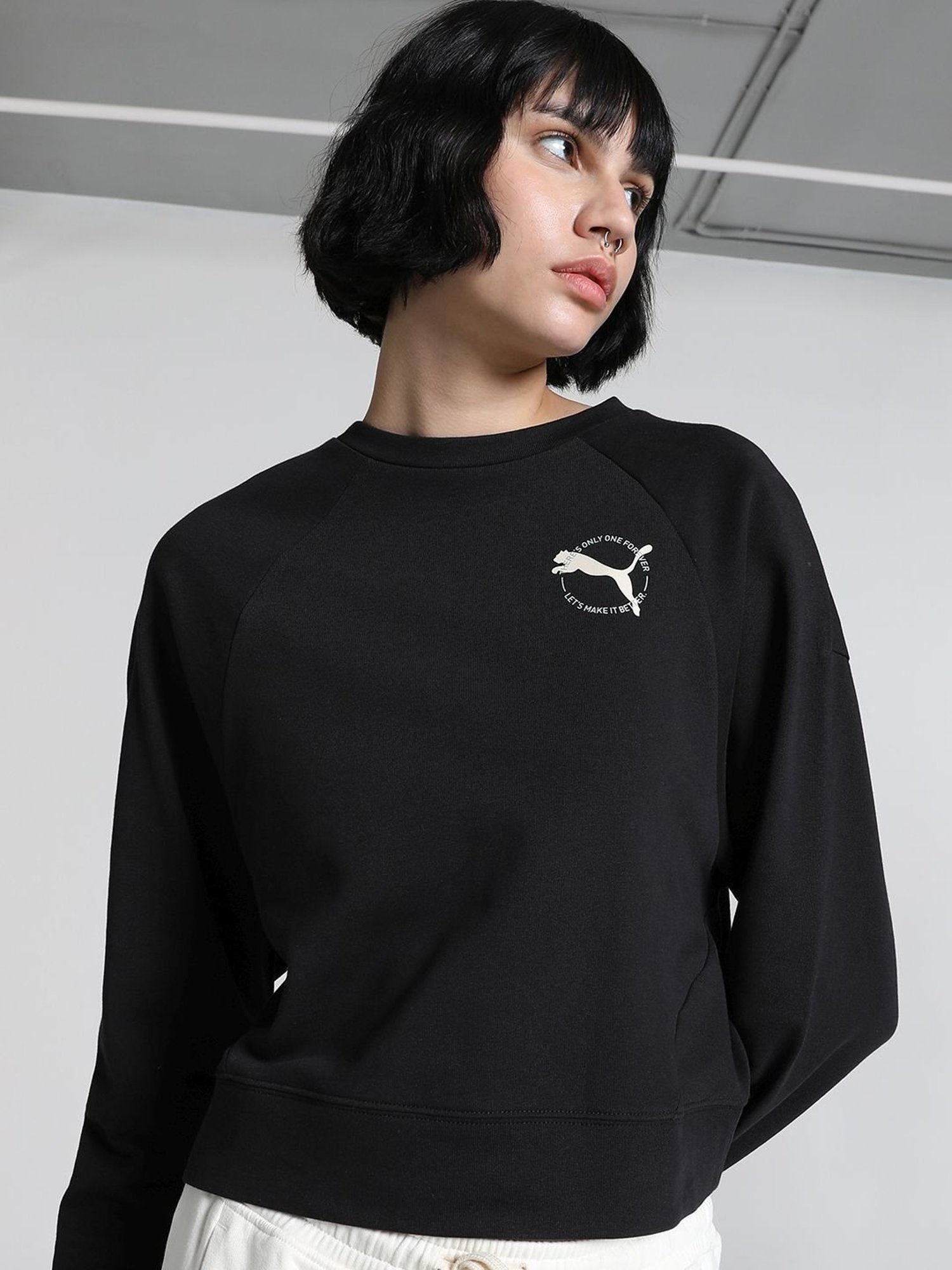 Puma Black Cotton Comfort Fit Sports Sweatshirt