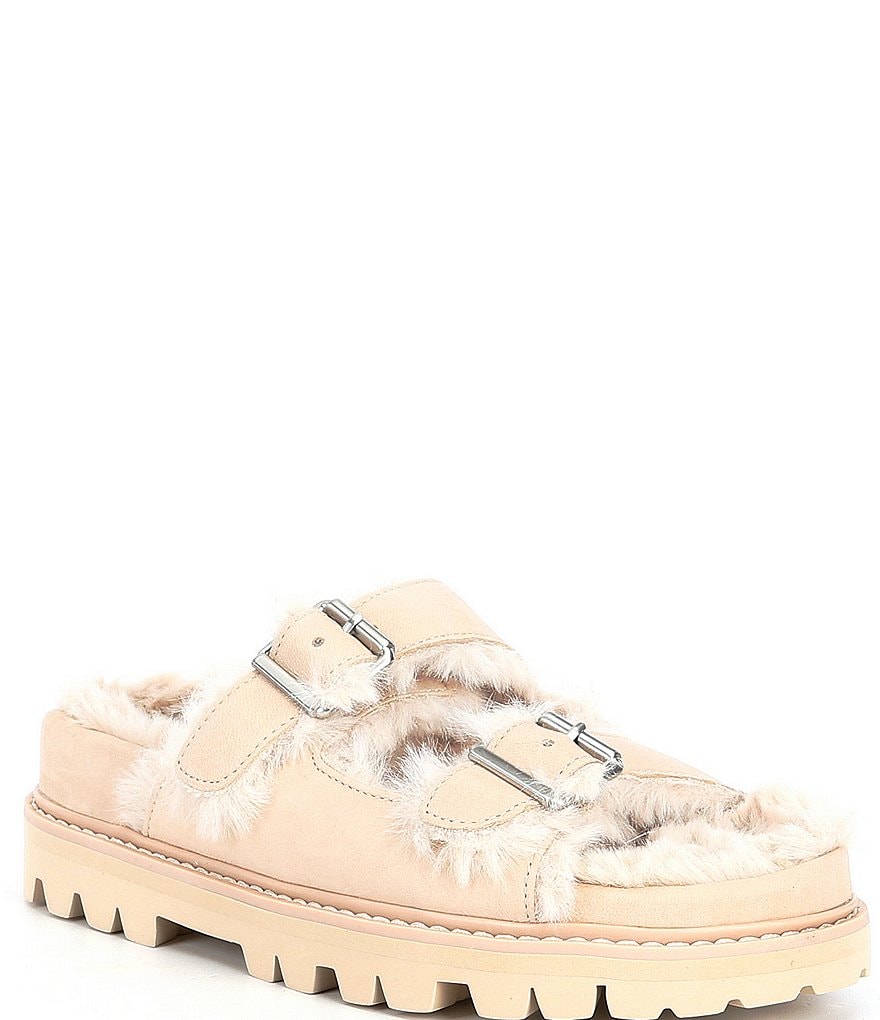 Dolce Vita Neelo Nubuck Leather Plush Footbed Lug Sole Slide Sandals