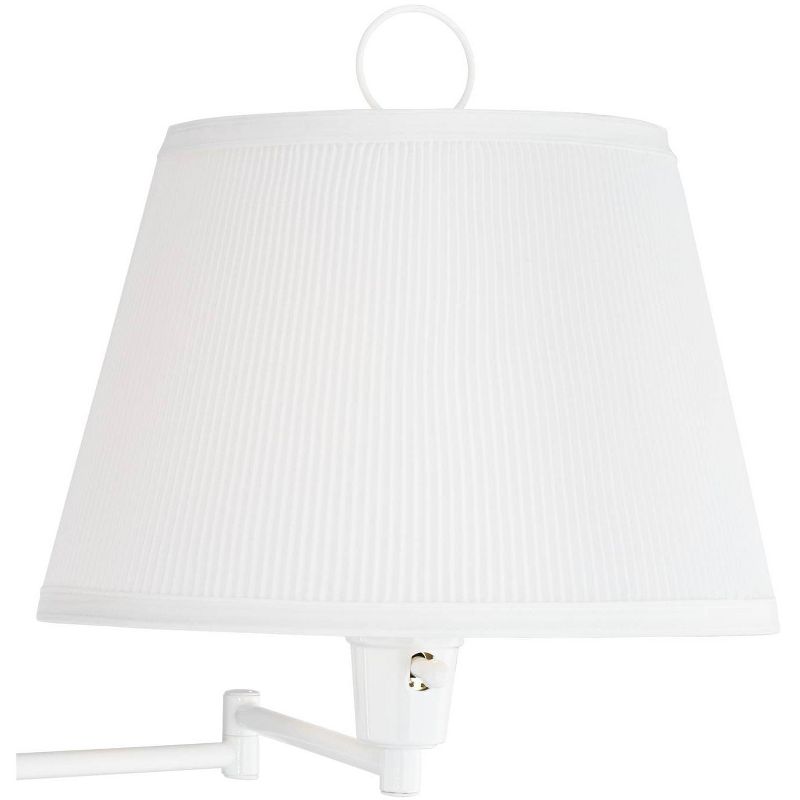 Barnes and Ivy Swing Arm Wall Lamp White Plug-In Light Fixture Pleated Tapered Drum Shade for Bedroom Bedside Living Room Reading