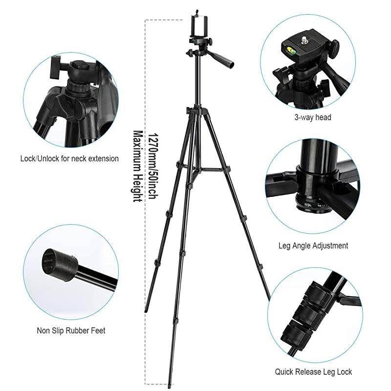 Phone Tripod, 40&lsquo;&rsquo; Phone Tripod with 3-Way Head, Lightweight Aluminum Tripod with Wireless Remote Control Camera Shutter for iPhone 11 Pro Max, 11 Pro, Xs, Max, Xr, X, Pixel 3, XL, Android Note