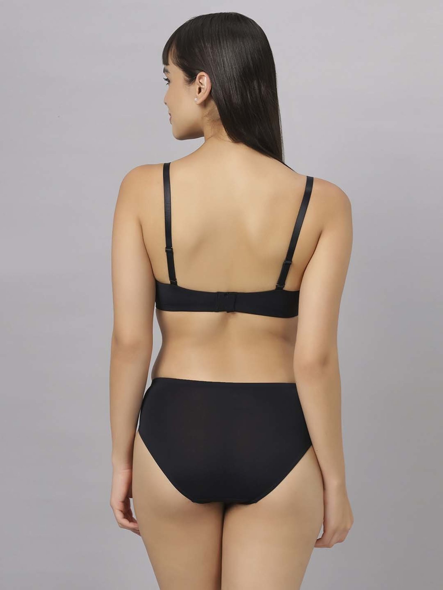 Soie Black Plain Bra Panty Set