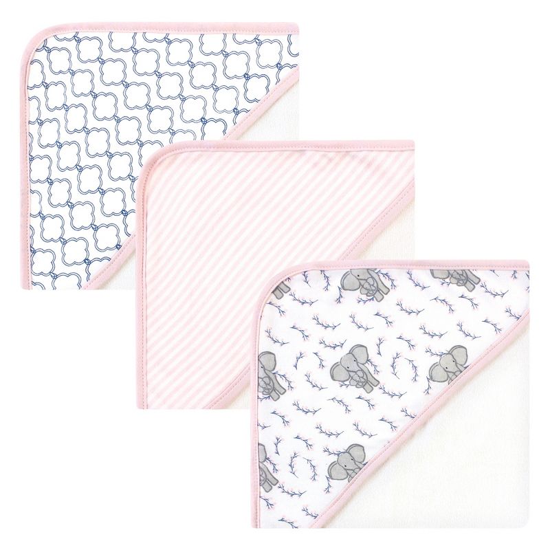 Touched by Nature Baby Girl Organic Cotton Hooded Towels, Pink Elephant, One Size