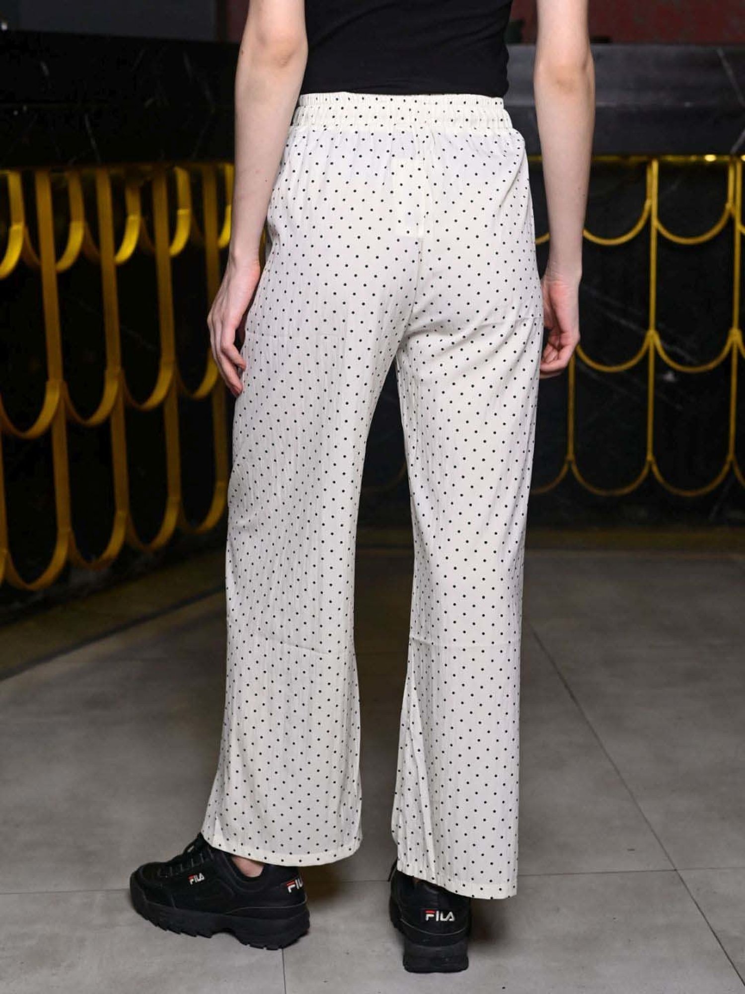 Odette Off-White Cotton Printed Flared Pants