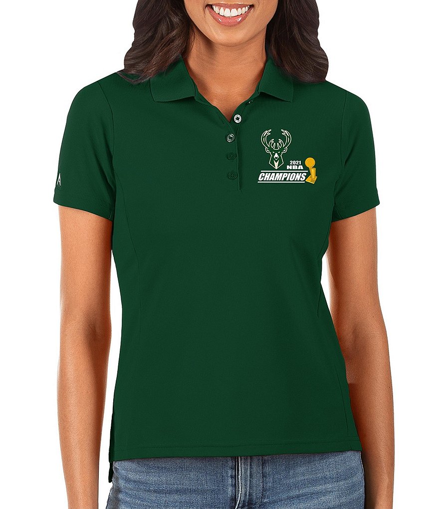 Antigua Women's Milwaukee Bucks 2021 NBA World Champions Legacy Pique Short-Sleeve Polo Shirt