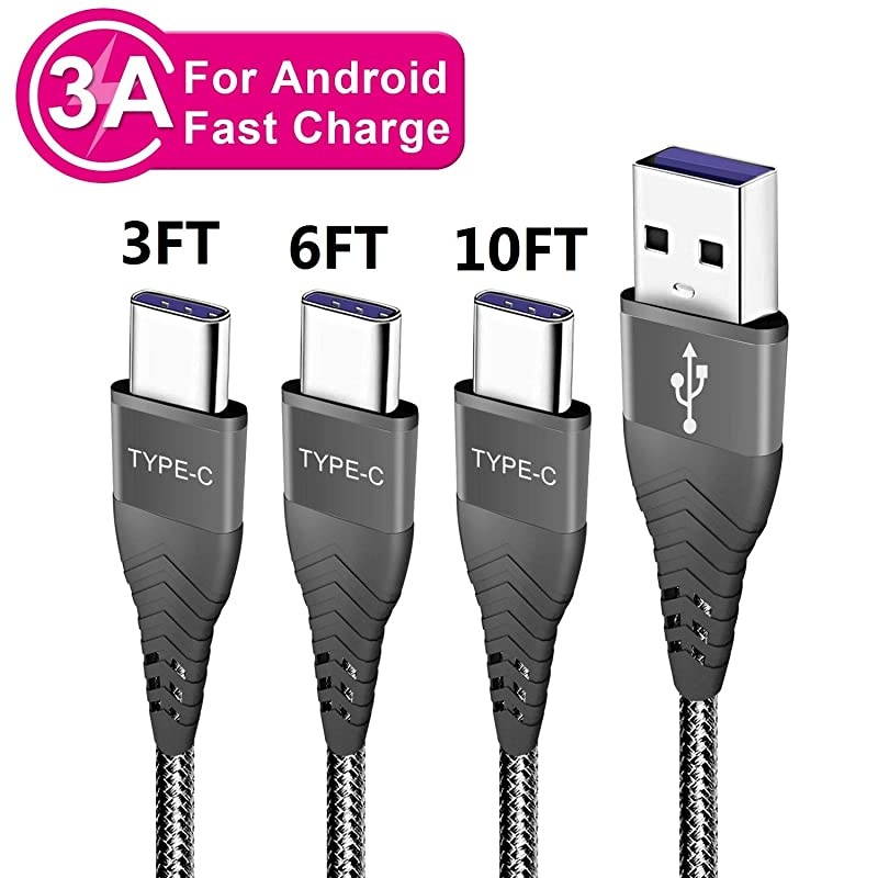 Charging Cable for Samsung Galaxy Note9 S20Plus S20UltraNote 10 9 8 PlusS10 S10E A20S M20 M30 A71 M30STab S3 S6 Active 2Sony Xperia 1 ii 10USB Type C Fast Charge Cord Wire 3FT 6FT 10FT