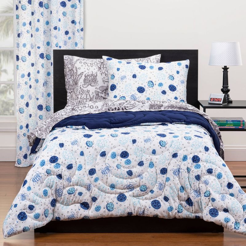 Full/Queen Turtle Time Reversible Comforter Set Blue - Highlights