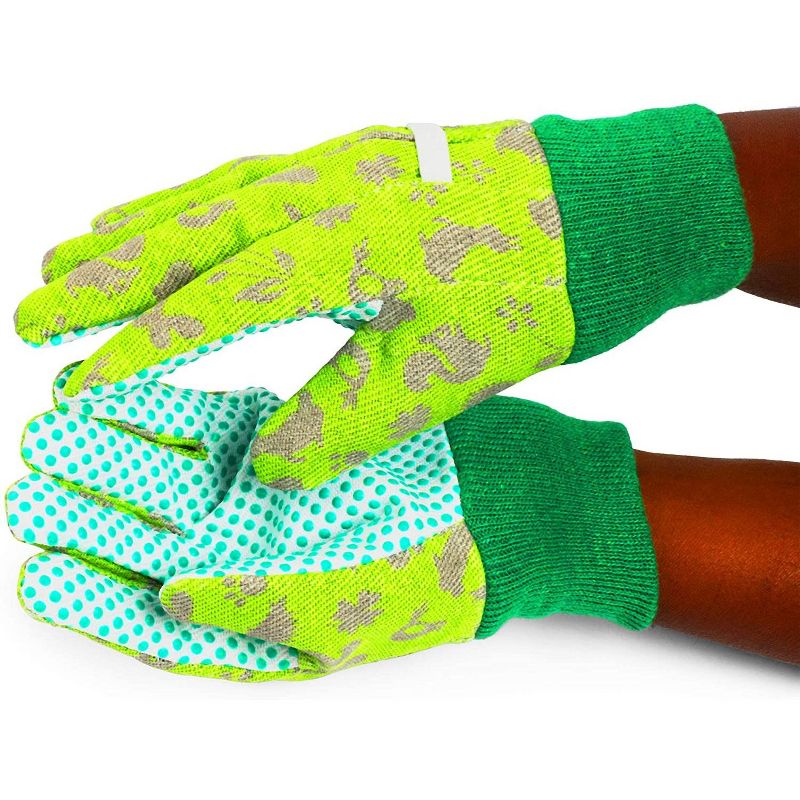 Blue Panda 6 Pairs Green Kids Garden Work Gloves, Children Gardening Working Gloves, Ages 3-6
