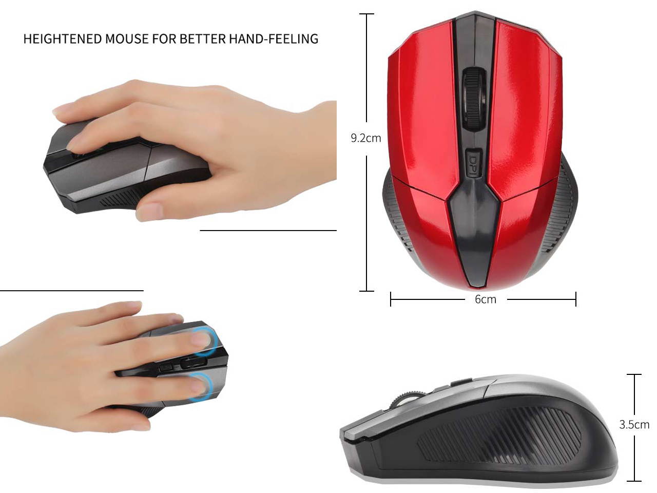 Sovawin Wireless Mouse 2.4G Optical Computer USB Mini 1600 DPI 6 Buttons Optical Mouse Gaming Cute Wireless Mause for PC Laptop