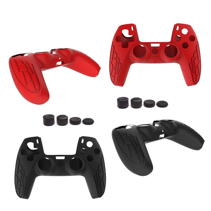 PS5 Controller Grip Cover,  Anti-Slip Silicone Skin Protective Cover Case for Playstation 5 DualSense Wireless Controller, 2 Pack with 8 Thumb Grips (Black/Red)