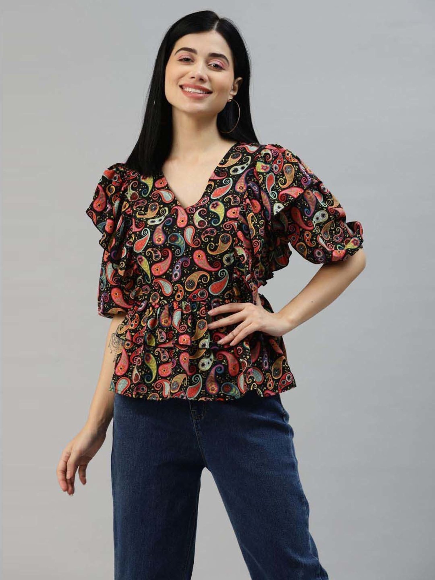 Melon by PlusS Black Paisley Print Top