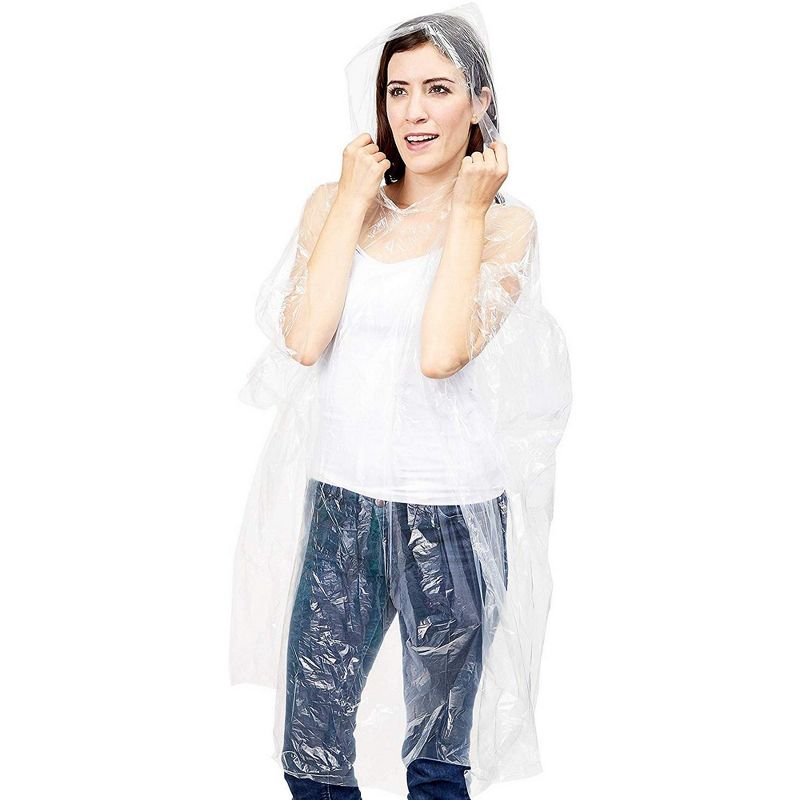 Juvale 20 Pack Disposable Rain Ponchos, Adults Emergency Waterproof Raincoat with Hood, 5 Colors
