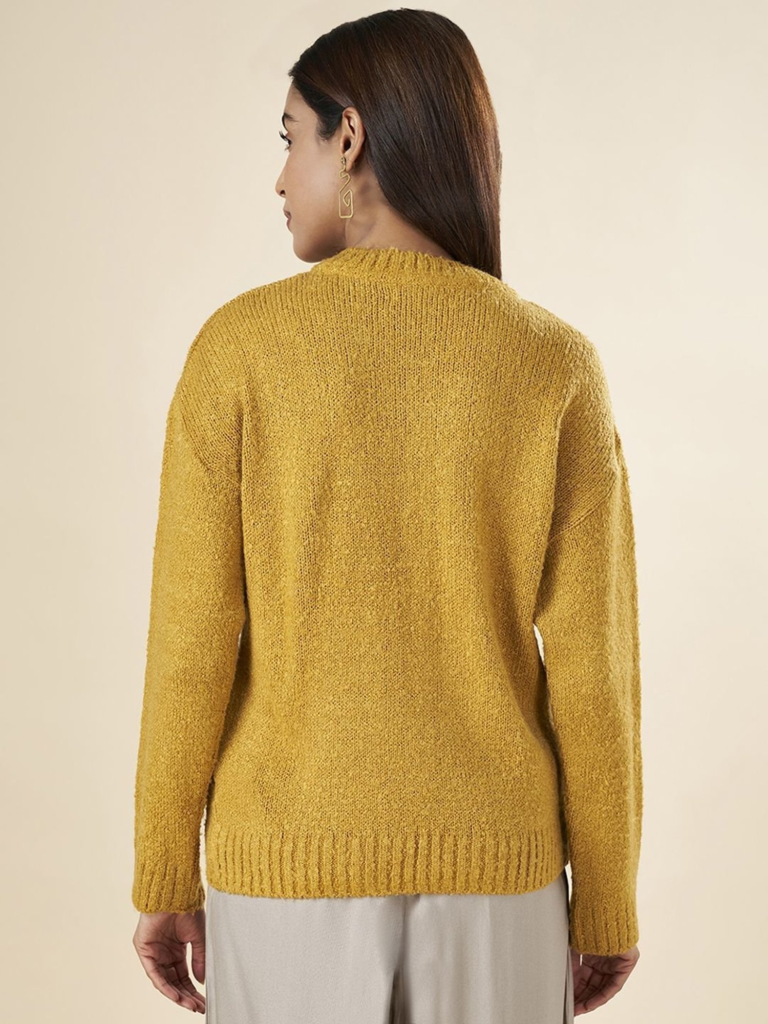 Akkriti by Pantaloons Yellow Regular Fit Sweater