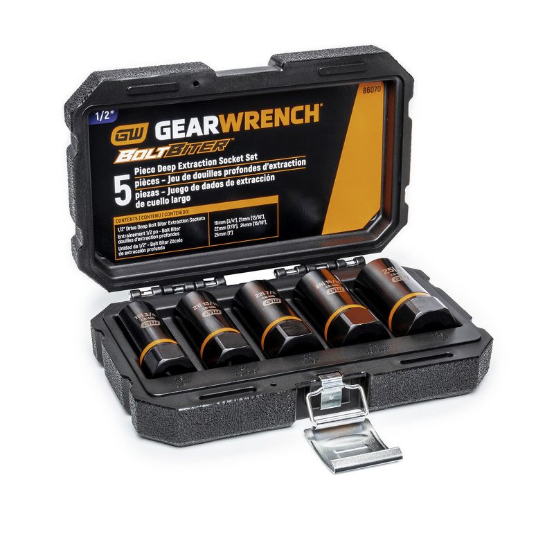 GearWrench 86070 5-Piece Bolt Biter 1/2 in. Drive Deep Extraction Socket Set